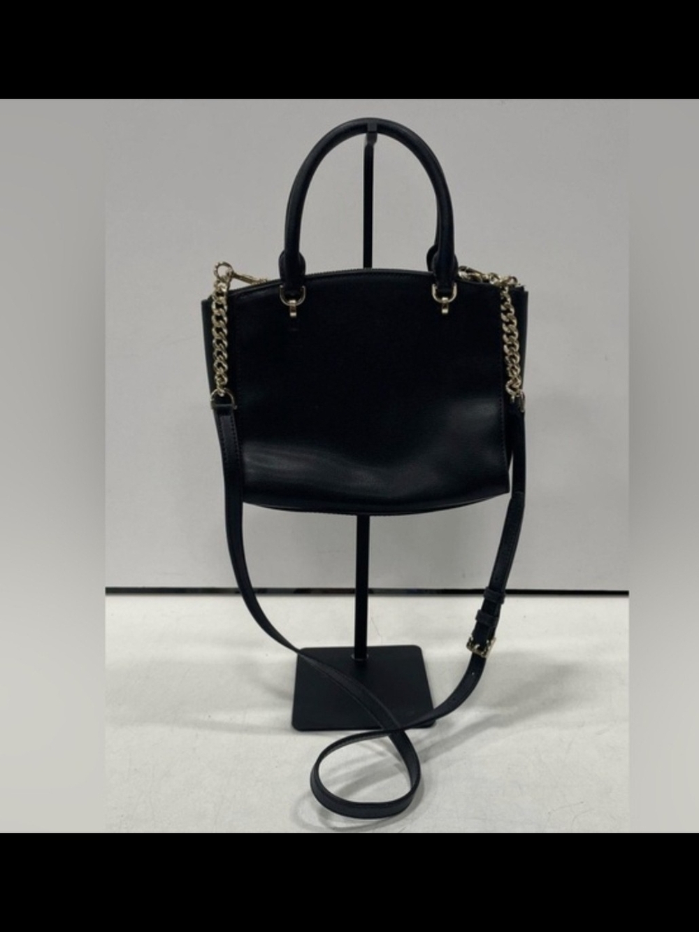 Michael Kors Black Leather Satchel with Gold Stud Accents Crossbody - Picture 2 of 3